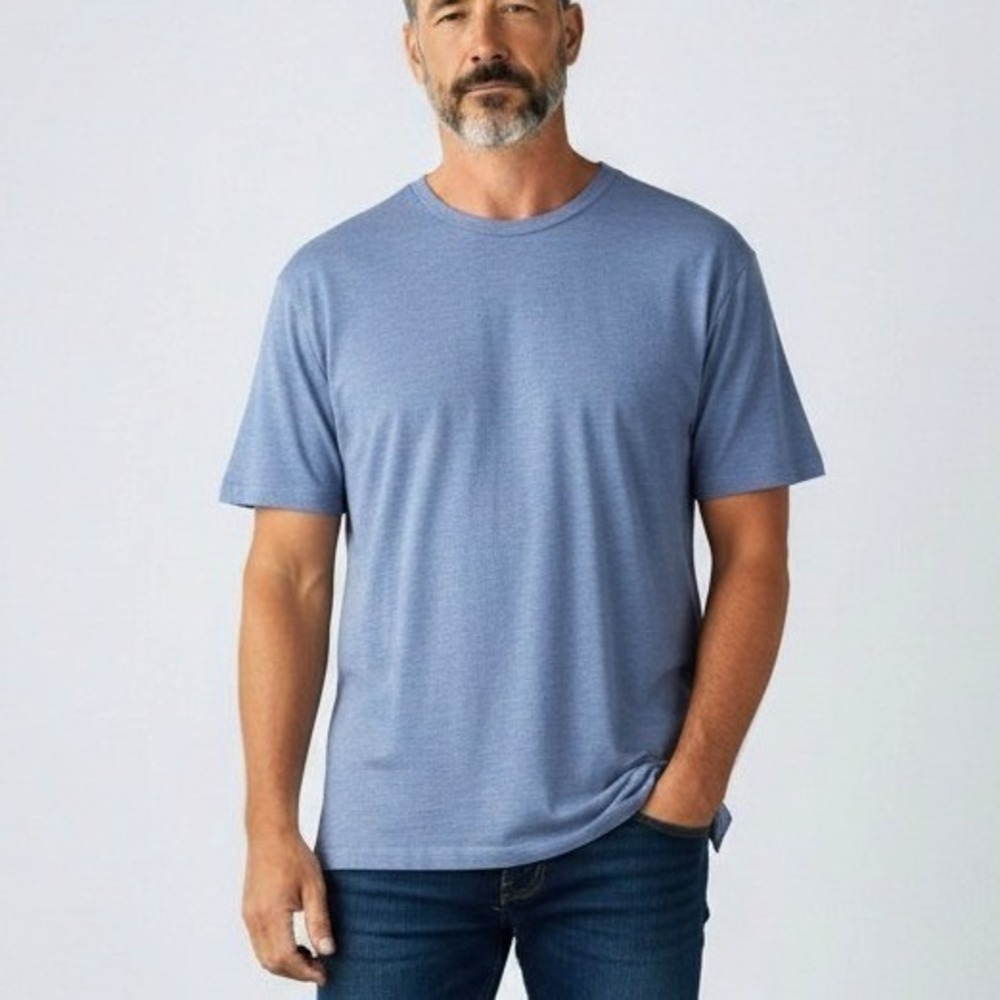 Sette Ponti Mens Blue‎ Textured Ribbed Short Sleeve Crew Neck Knit Shirt Large